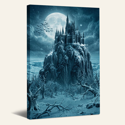«Gothic Castle On Snowy Cliff Under Blue Moon», art mural sur toile