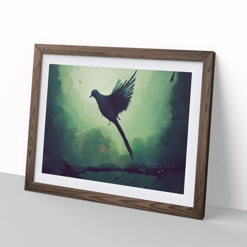 Dove Abstract - Single Picture Frame Print, 25cm H x 34cm W, Walnut