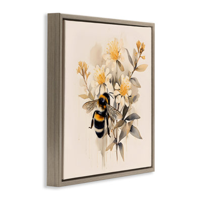 «Honeybee with Daisies», art mural encadré flottant par Petal Prints Design