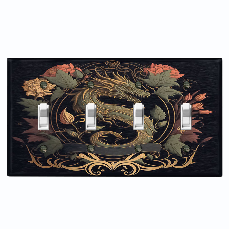 Plaque murale avec interrupteur à bascule 4 branches Dragon Flower Crest