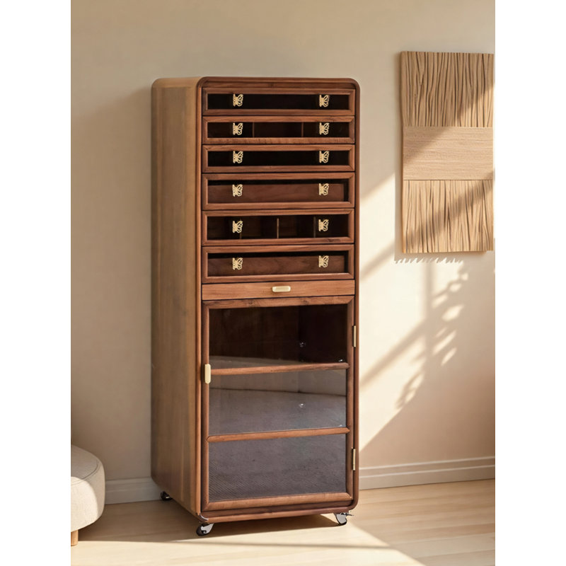 Modern Minimalist Black Walnut Solid Wood Multi-Drawer Large-Capacity Storage Cabinet
