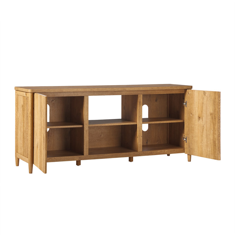 Scandinavian Reeded TV Stand with Open Storage, English Oak, 58.5"