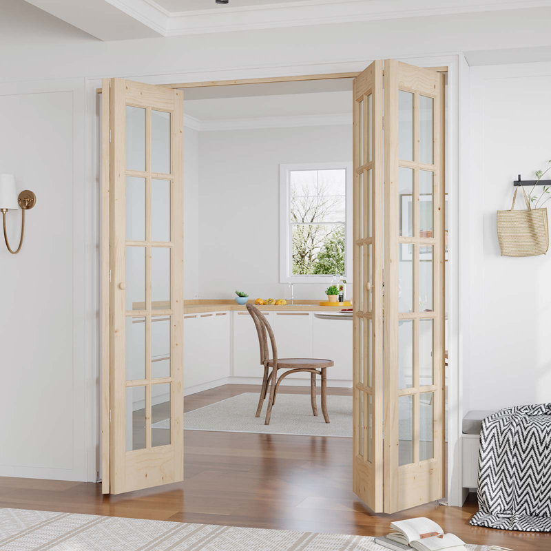 Porte pliante en verre et en bois massif avec quincaillerie d'installation, 64 po x 80 po