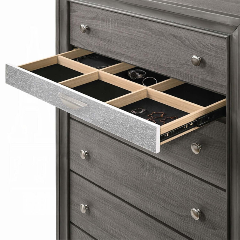 Commode 5 tiroirs Naima, finition grise