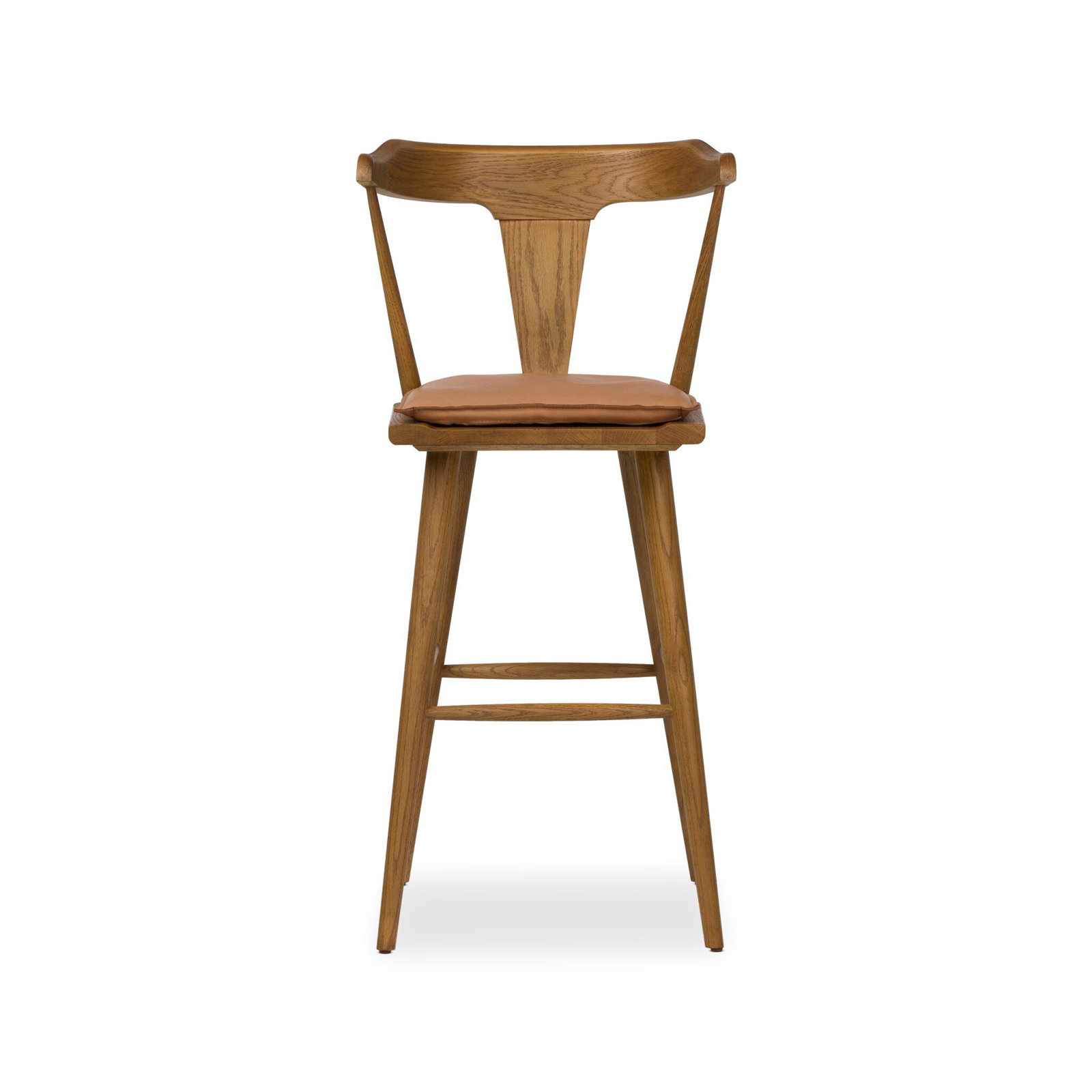 Boid 30" Bar Stool, Bar Stool (29.94" Seat Height), Sandy Oak, Whiskey Saddle/Genuine Leather