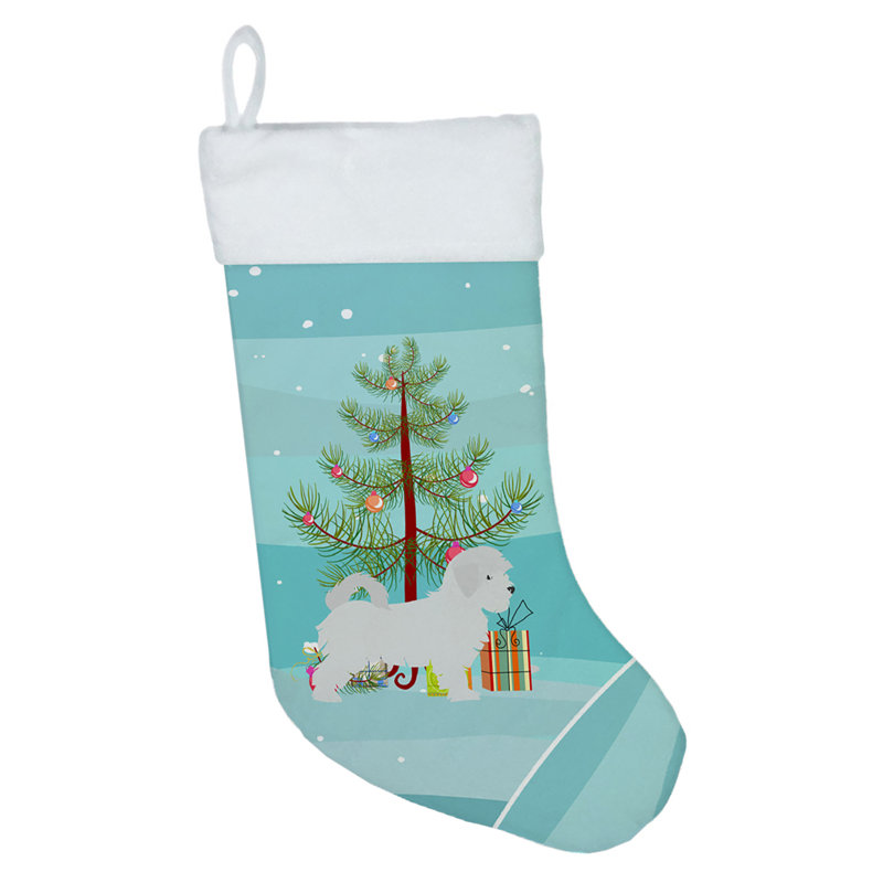 Chaussette de noël joyeux de noël, Bichon maltais gris clair