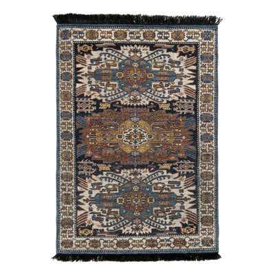 Rug & Kilim’S Tribal Rug In Beige-Brown And Blue Geometric Pattern