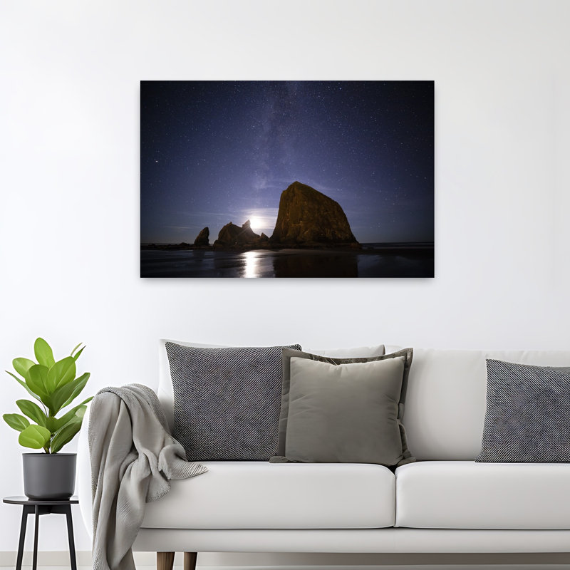 Seascape With Rock Objects At Dusk, Cannon Beach, Oregon, Usa Contemporary Wall Art, H 32 po x l 48 po