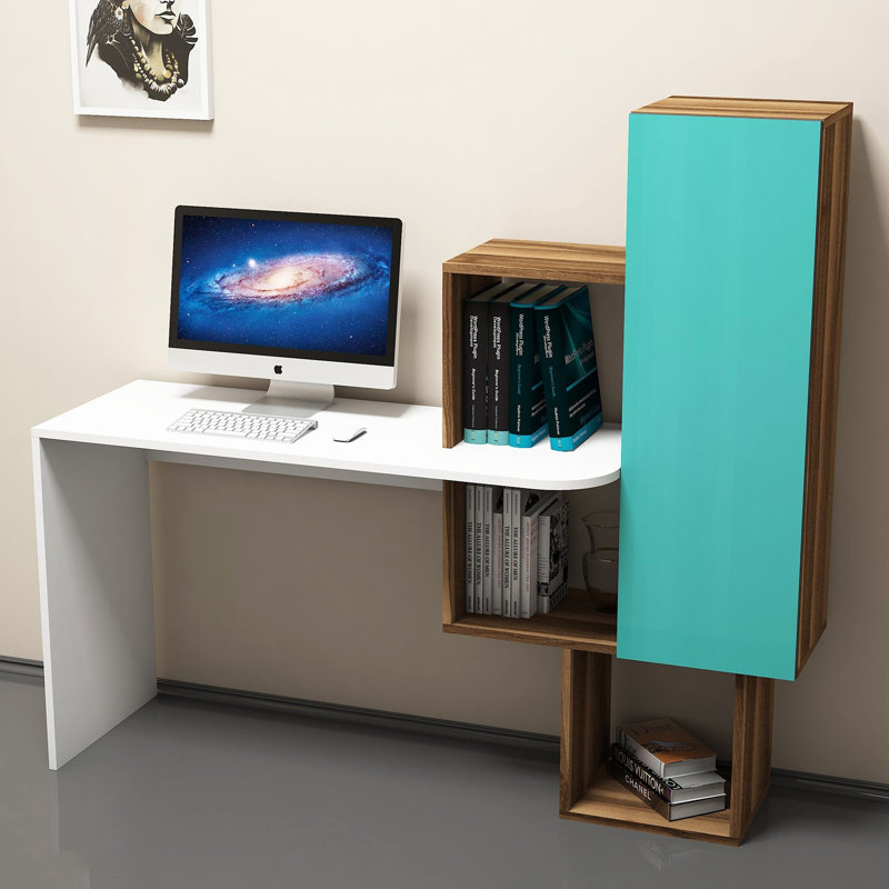 Loucks Computer Desk, Walnut/Turquoise