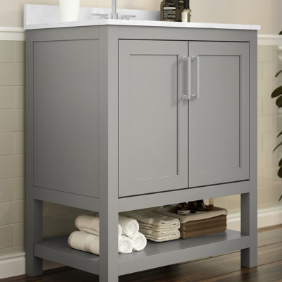 Ensemble de meuble-lavabo simple autoportant avec lavabo encastré et tablette de rangement ouverte Ajmer