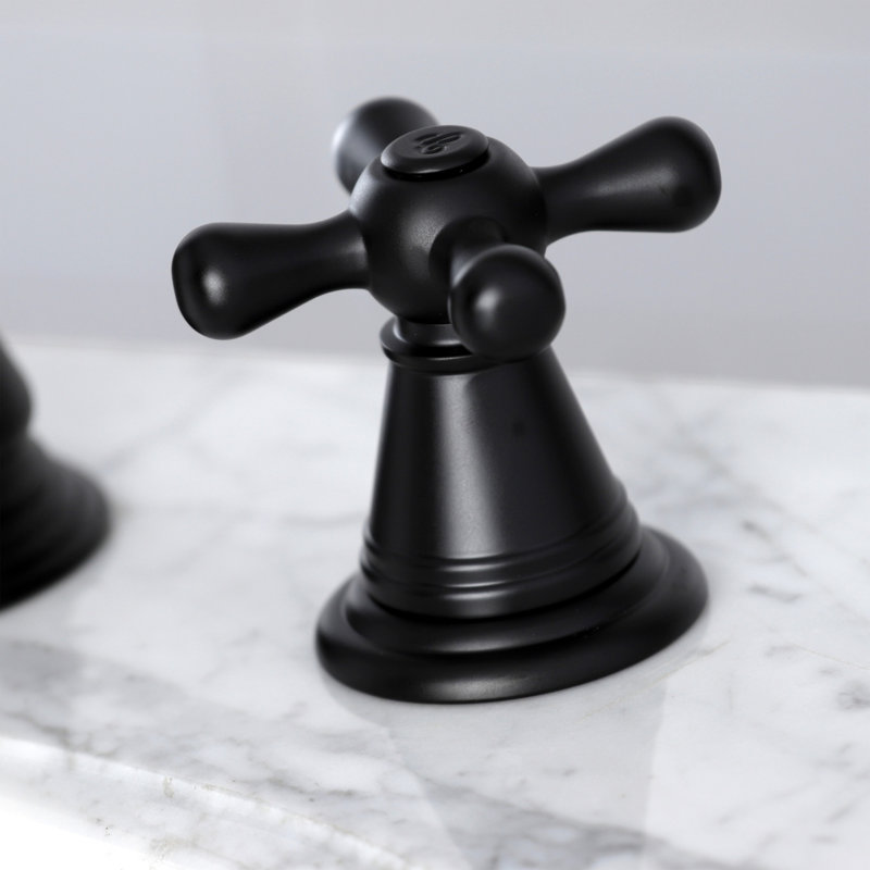Kingston Brass American Classic Two-Handle 3-Hole Deck Mount Widespread Bathroom Faucet with Pop-Up Drain, Matte Black
