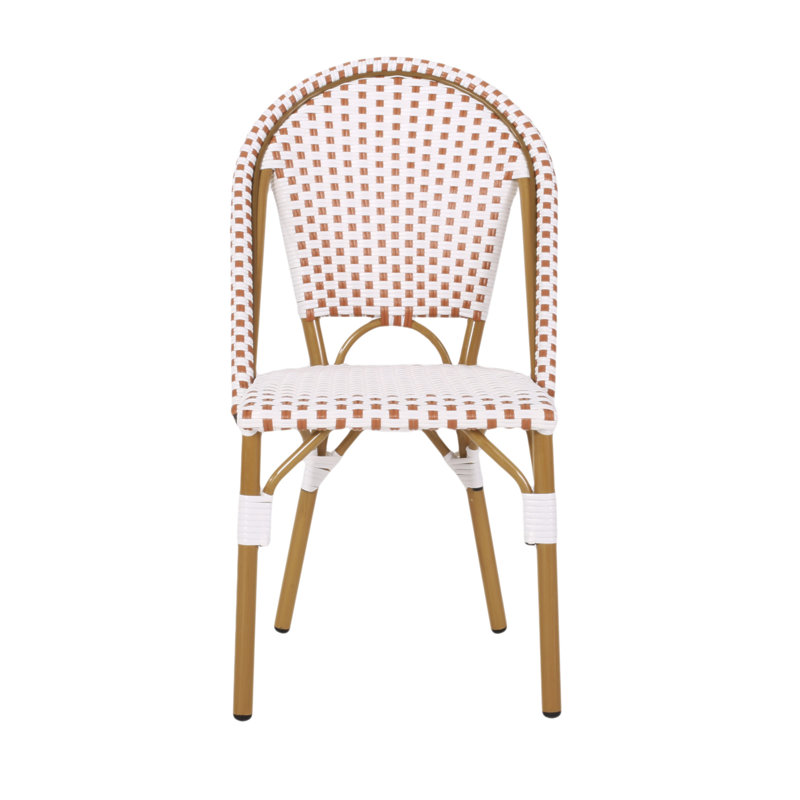 Ensemble de 2 chaises bistro d'extérieur en polyuréthane et aluminium pour l'extérieur, rouge rouillé et blanc, imprimé bambou