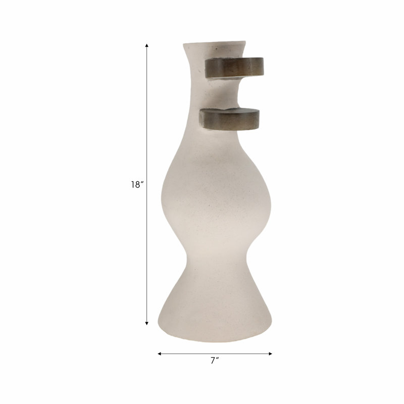 Glam Sculptural Vase with Curved Silhouette and Dual Wood Ring Accents Crafted from Pottery Ecomix Mango Wood and Natural Materials for Eye-Catching Modern Decorative Display