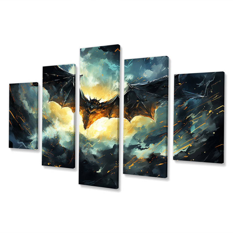 «Blue Watercolor Night Bat Charm I - Bat Multipanel», art mural