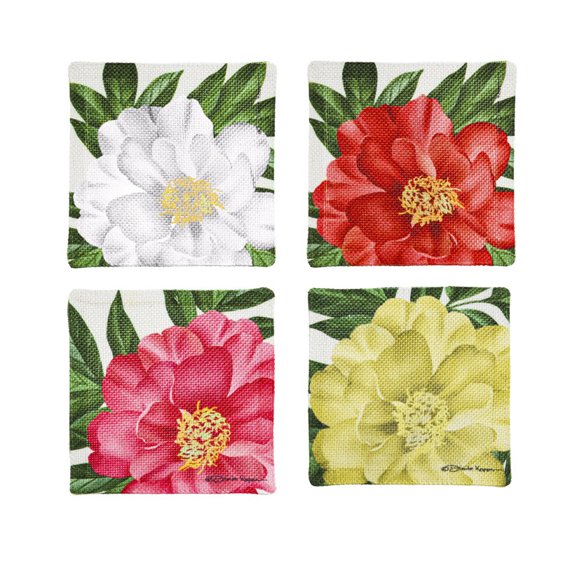 Sous-verre en textile, floraison, ensemble de 4