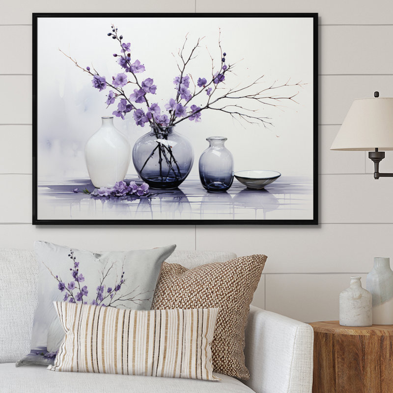 Mauve gris minimalisme équilibre et poterie de contraste - Impressions encadrées minimalistes, Cadre flottant noir