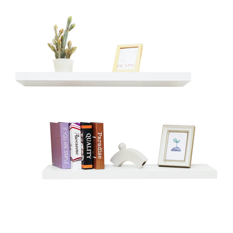 Ensemble de 2 tablettes flottantes murales, étagère de rangement murale en bois, présentoir mural pour chambre à coucher, salon, salle de bain, cuisine, bureau