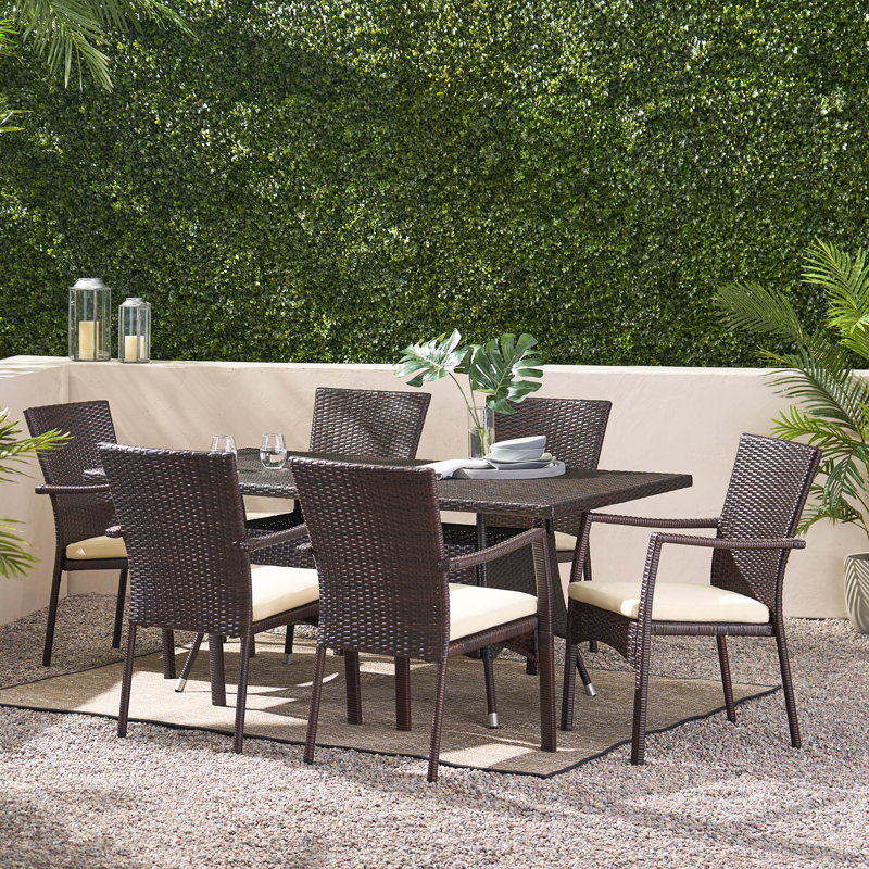 Ensemble repas 7 pièces avec coussins Arturas, Brun