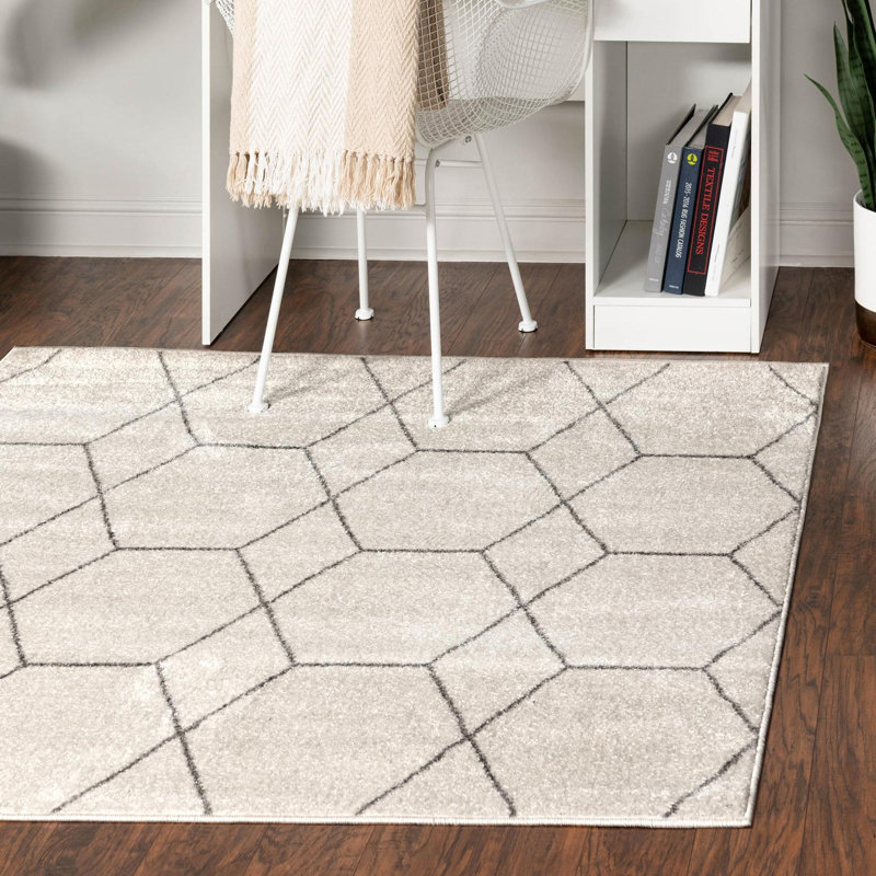 Tapis géométrique Debrodie, Carré 7 pi 1 po, Ivoire ivoire