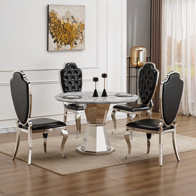 Table de salle à manger 47 ", Argent argent, Blanc