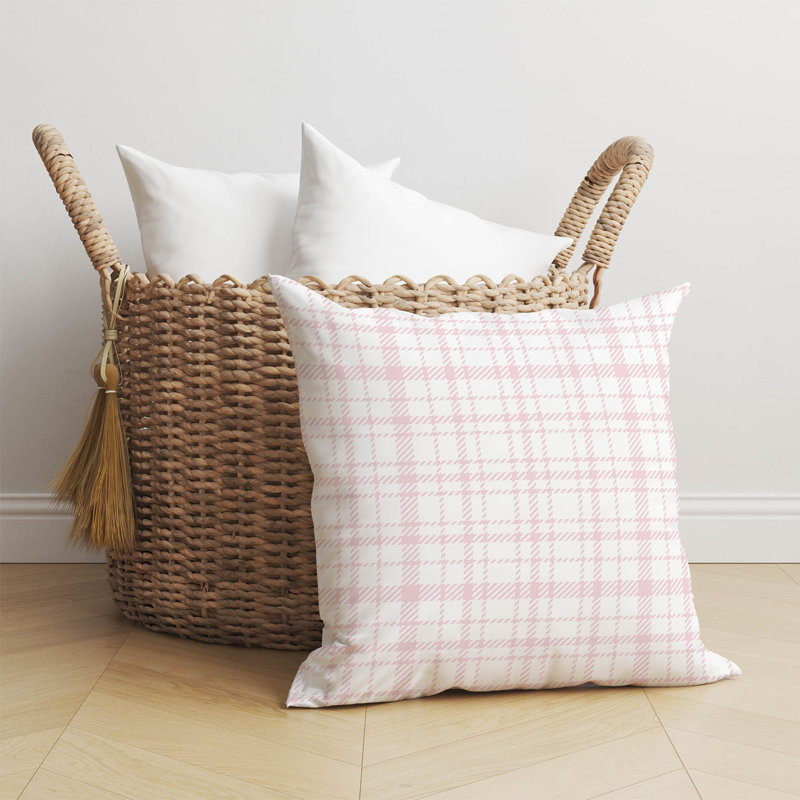 Liz Plaid Slate Blue Throw Pillow, 18"H x 18"W, Pink