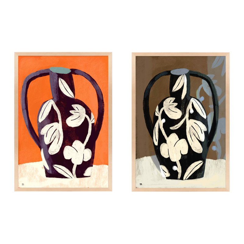 Black Vases Print by Marco Marella For Studio M, Maple Framed Paper, 25" H x 17.5" W x 1.25" D