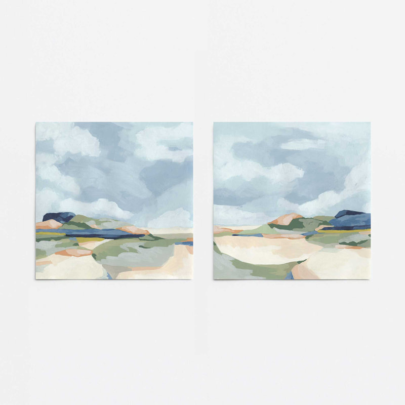 Serene Seaside Pastels, ensemble de 2 toiles encadrées, Papier, H 12 po x l 4 po x P 0,1 po