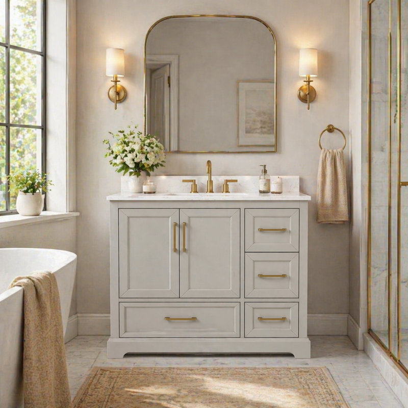Ensemble de meuble-lavabo autoportant simple Allura avec plateau en pierre reconstituée Allura, 42"