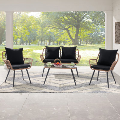 Outdoor 4 Pieces Patio Conversation Set With Cushions