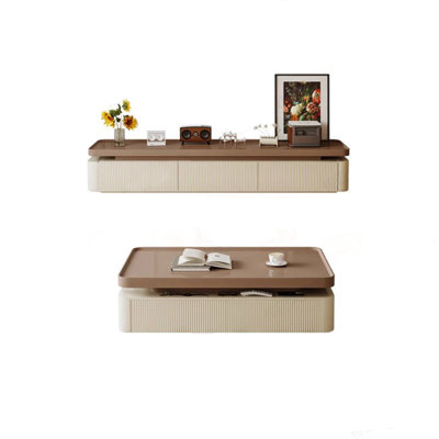 Simple Cream Style TV Cabinet Coffee Table Set