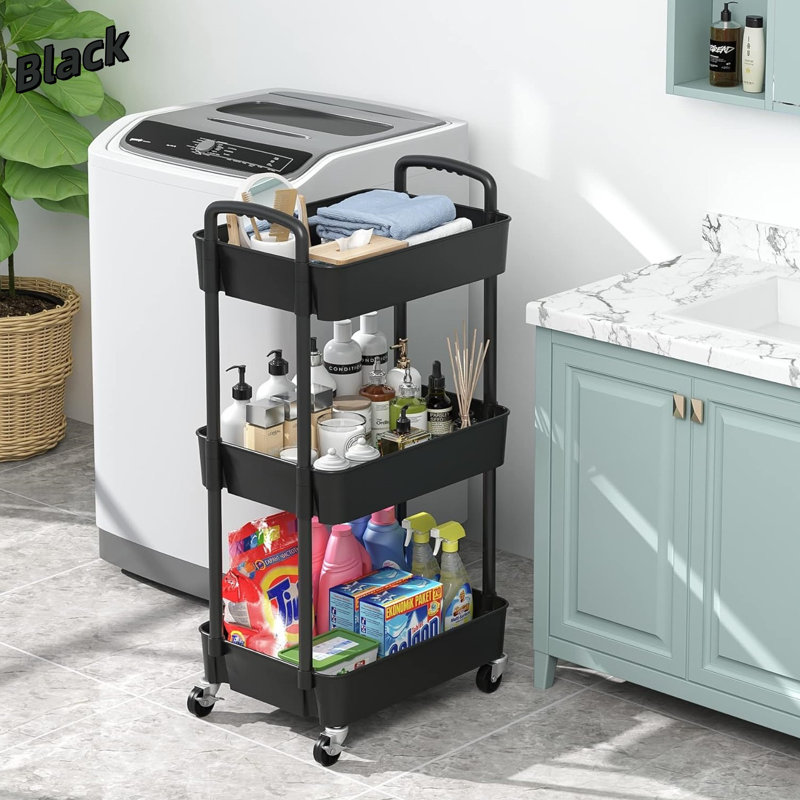 Plastic Rolling Utility Cart with, Black