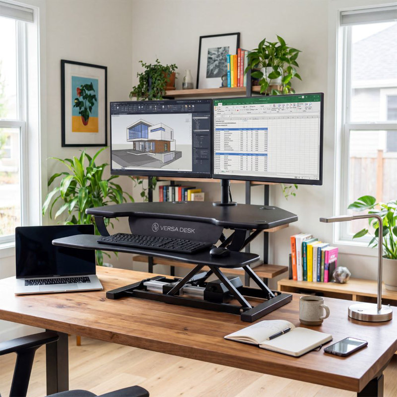 Convertisseur de bureau électrique de coin 36 "VersaDesk PowerPro avec port de charge USB - noir, Noir