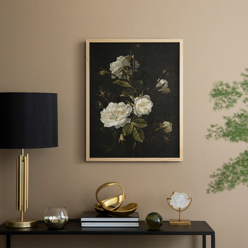 Impression florale rétro I, reproduction encadrée - bois massif, Naturel, H 11 po x l 9 po