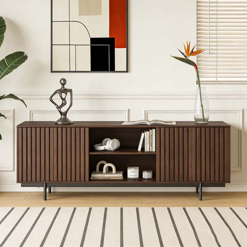 Modern TV Stand for TVs Up to 75", Dark Walnut
