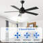 52 po. Ventilateur de plafond noir moderne 52 po. 6 vitesses avec télécommande pour salon-1242557740