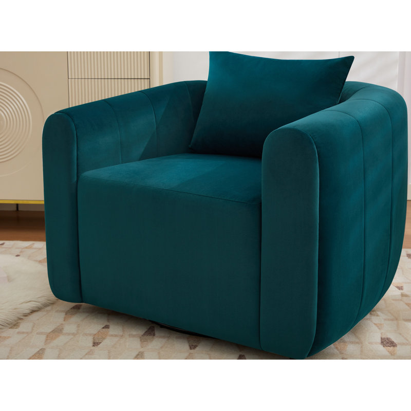 37” Wide Upholstered Swivel Chair, Green Velvet