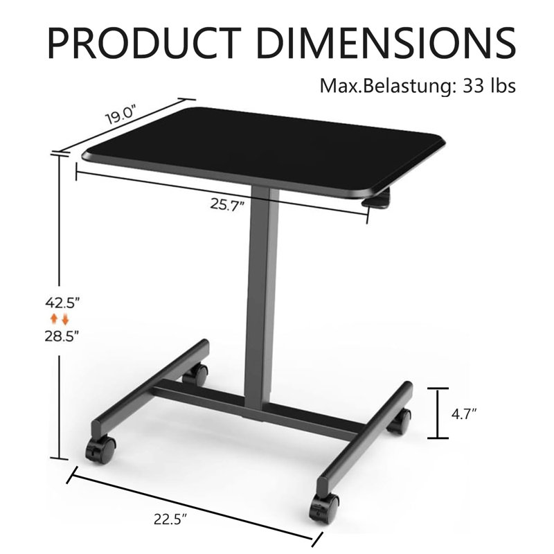 Table mobile portative mobile de PC d'ordinateur portable, bureau debout sur roulettes à hauteur réglable pour le bureau personnel
