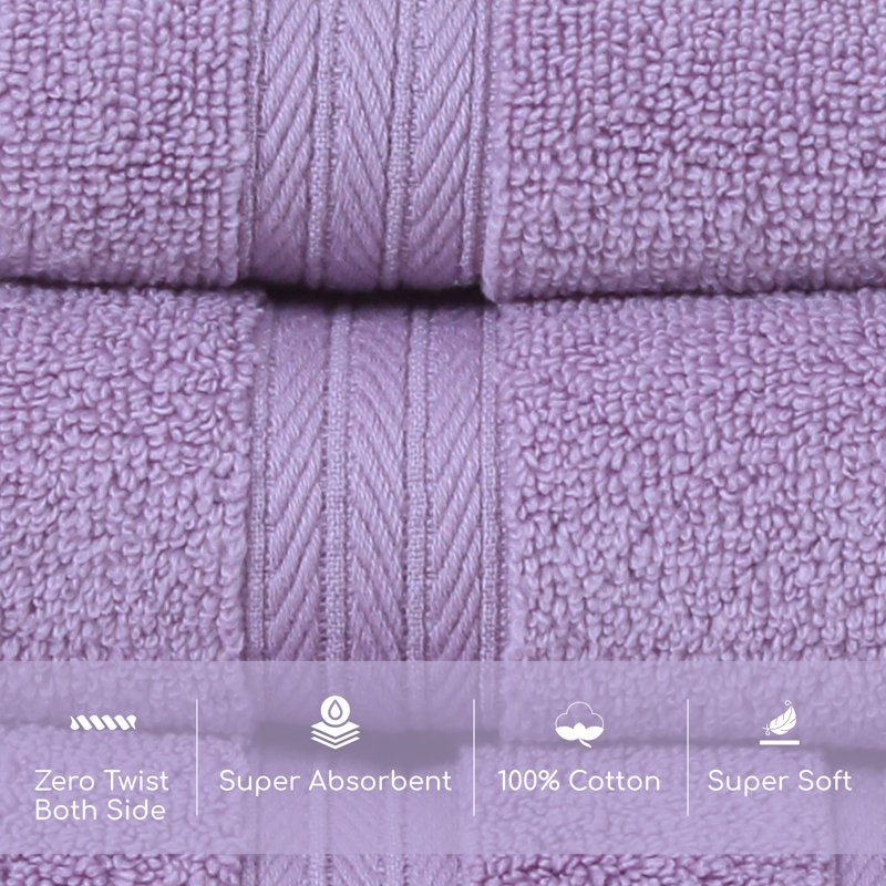 Elegance Essentials 550GSM 100% Cotton Zero Twist Super Absorbent Wash Cloth (Set of 12) - 13"x13", Purple