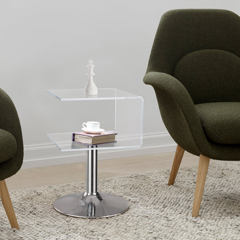 Acrylic Side Table with Stainless Steel Base, C Shaped End Table for Sofa