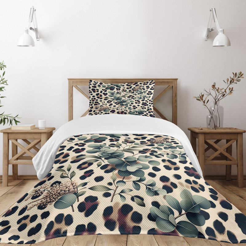 Twin Blue Microfiber Leopard Print Bedspread Set