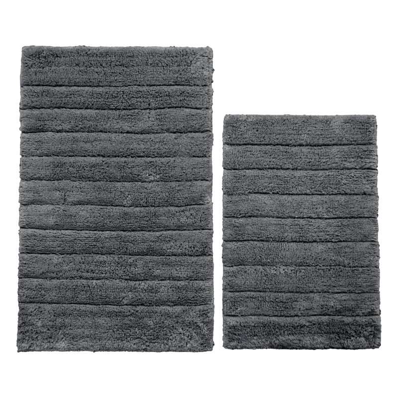 Shiwanda Ribbed Two Piece Bath Mat Set, Charcoal