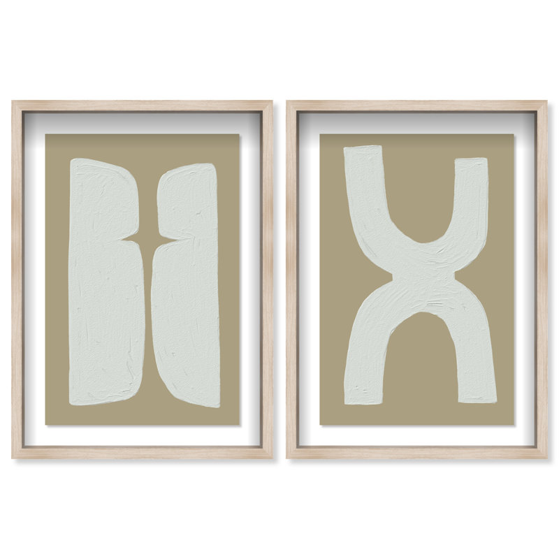 Opposite Lovers Set Framed Graphic Art, 46.5" H x 31.5" W, Natural Oak Shadowbox