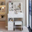 Compact Left Drawer Vanity Table With Cushioned Stool And Extra Large Sliding Mirror-118033082