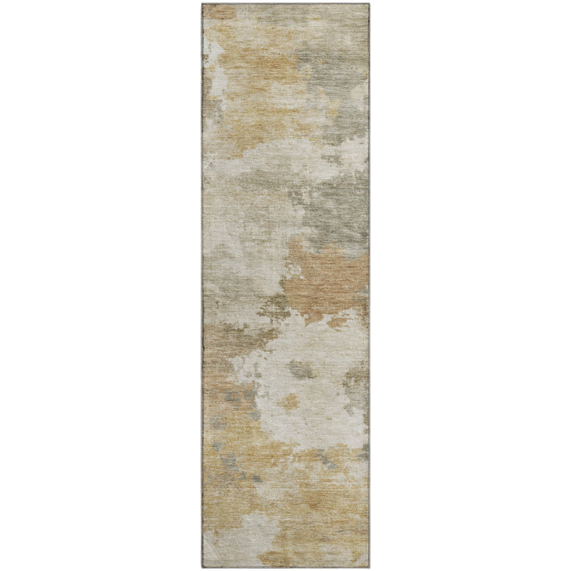 Premium Machine Washable Mayfield AMF2144 abstract Rug, 2'3" x 7'6" Runner, Khaki