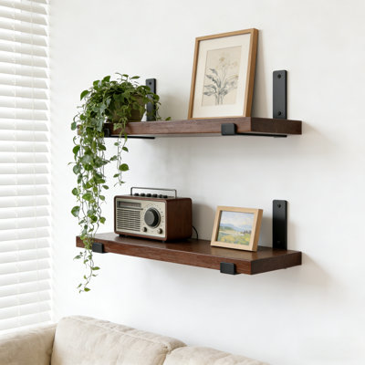 Tablettes flottantes murales Tablettes de support Tablettes murales en bois Tablettes flottantes en bois avec supports en J pour chambre à coucher, salon, cuisine, salle de bain
