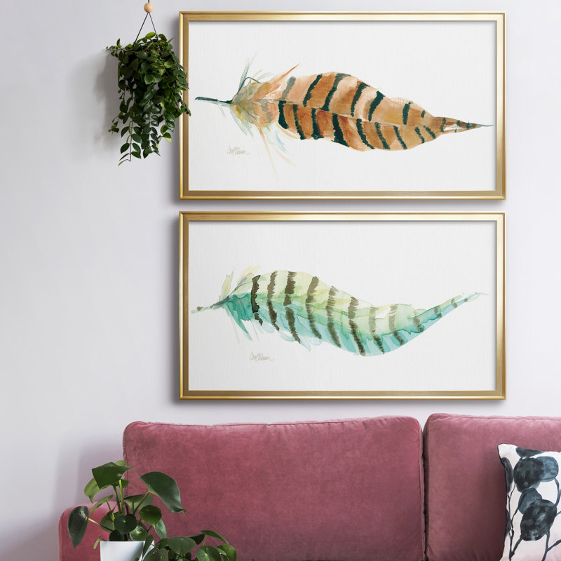 «Tail Feather I», ensemble de 2 reproductions d'art sur toiles, Doré, H 22,5 po x l 85 po x P 1,5 po