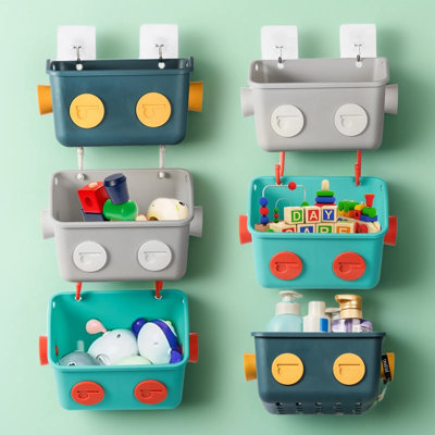 Serviteur de douche mural en forme de robot, ensemble de rangement pour jouets de salle de bain avec crochets sans perçage, panier de suspension multicouche pour salle de bain et cuisine
