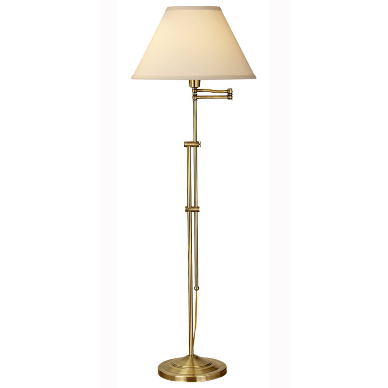 Lampe sur pied 47-63 po avec bras pivotant, Beige clair, Laiton antique