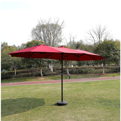15x9ft Large Double-Sided Rectangular Outdoor Twin Patio Market Umbrella with light and base- red