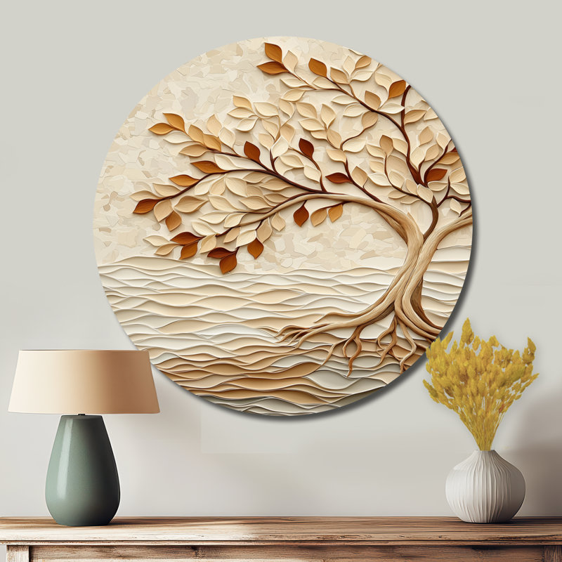 Autumn Banyan Tree Roots - Modern Eclectic Round Wall Art, Contemporary Wall Art Round Metal Wall Art, 23" H x 23" W